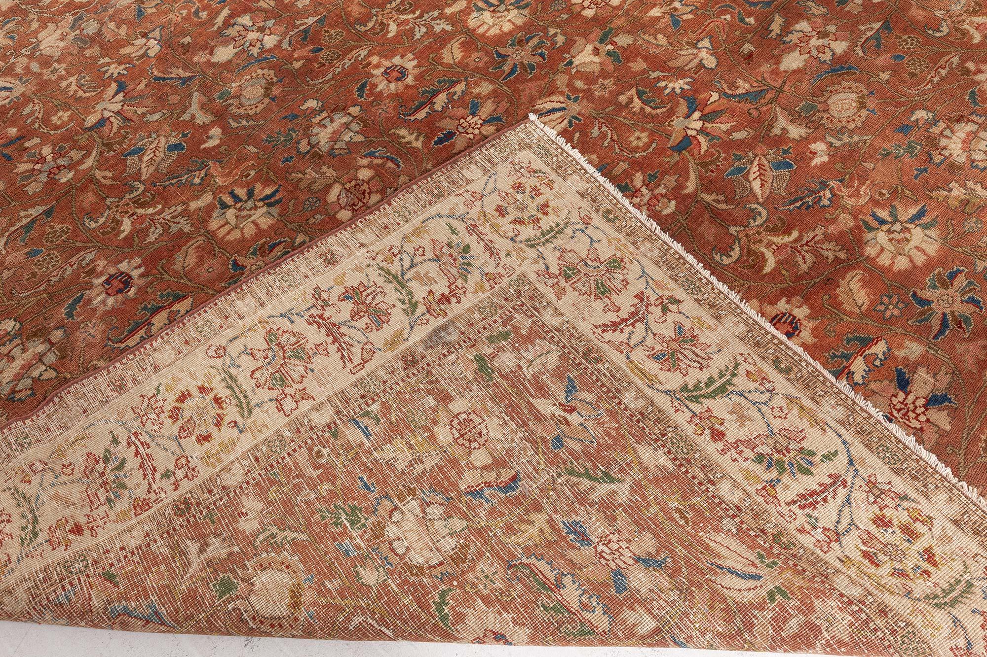 Doris Leslie Blau Antique Persian Tabriz Brown Botanic Handmade Wool Rug im Angebot 2