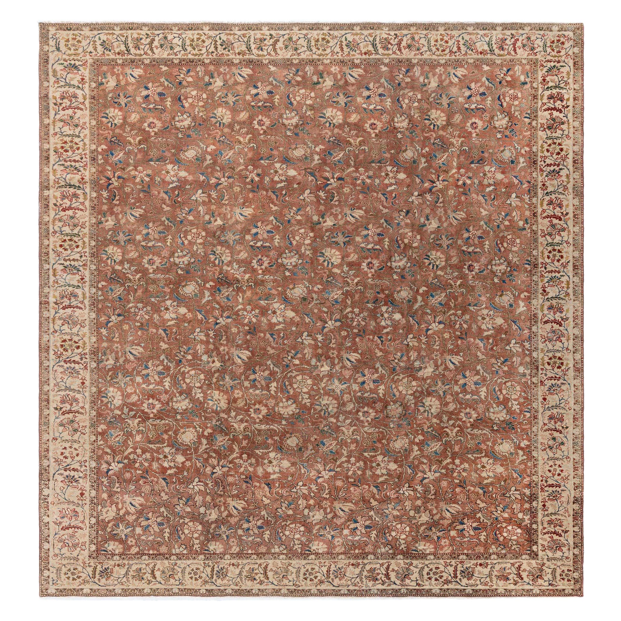 Doris Leslie Blau Tappeto antico persiano Tabriz marrone botanico in lana fatto a mano