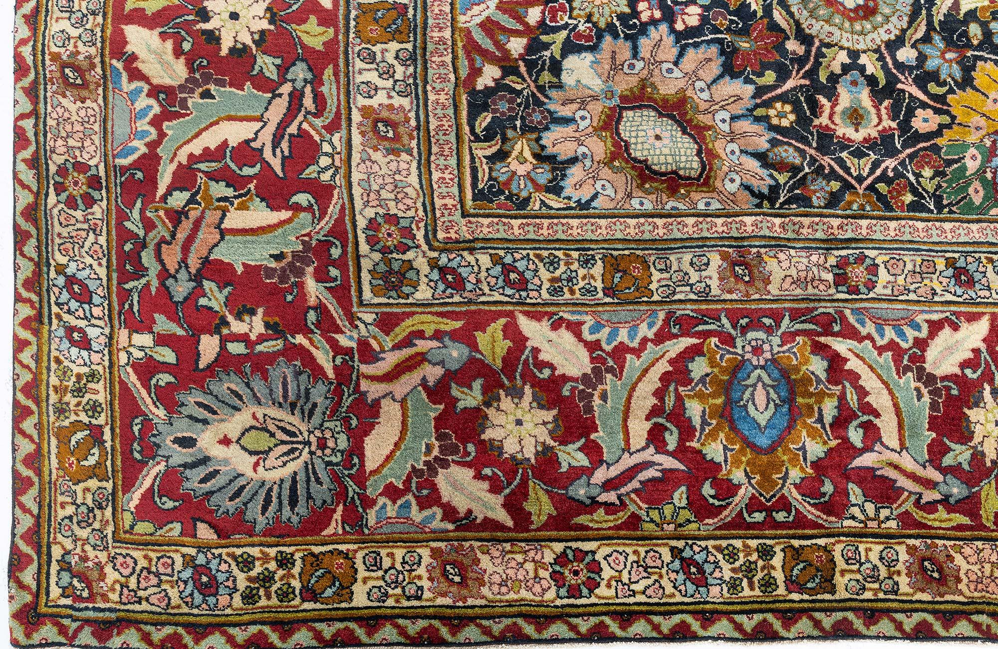 Wool Doris Leslie Blau Antique Persian Tabriz Floral Rug Size Adjusted For Sale