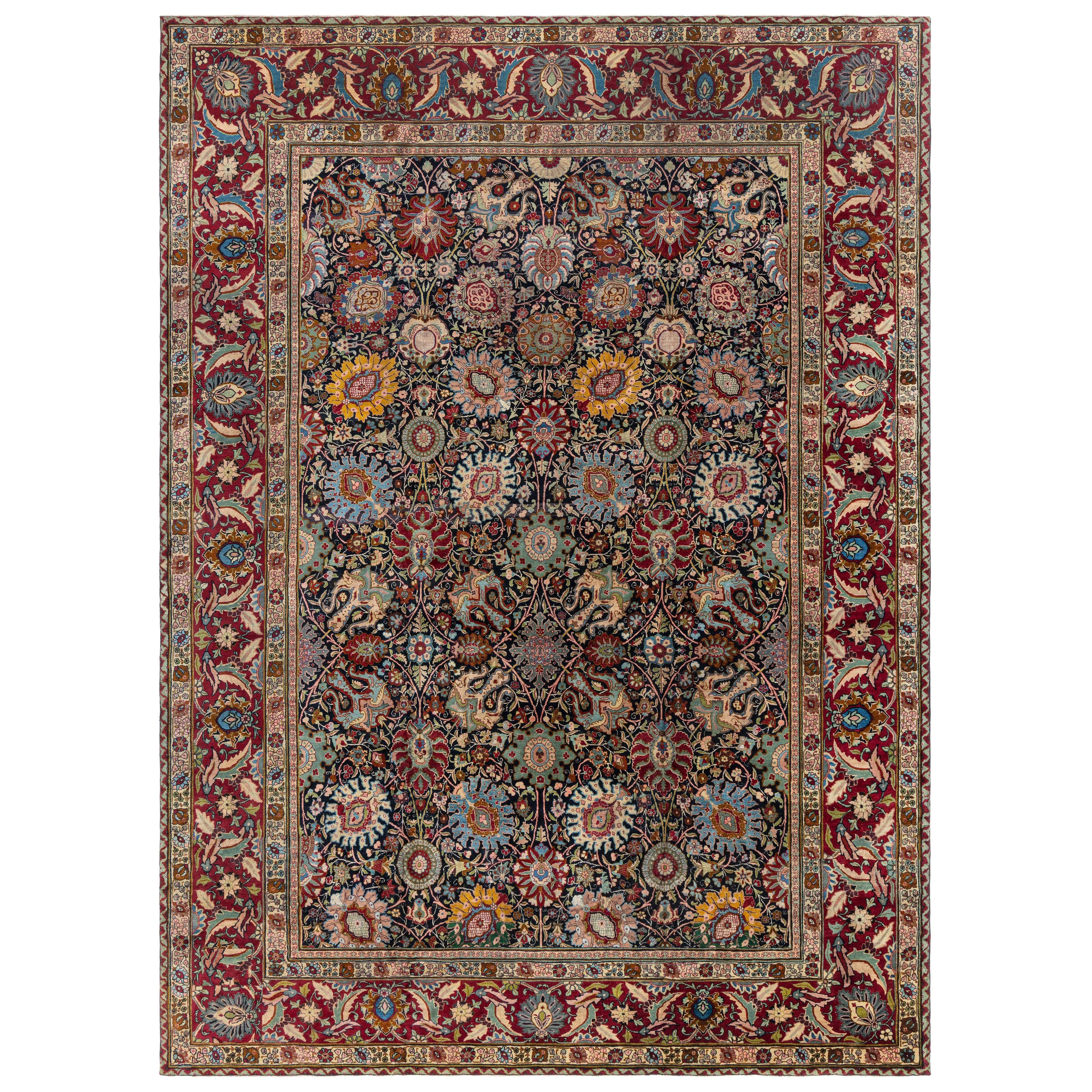 Doris Leslie Blau Tappeto floreale persiano antico Tabriz Dimensioni adattate