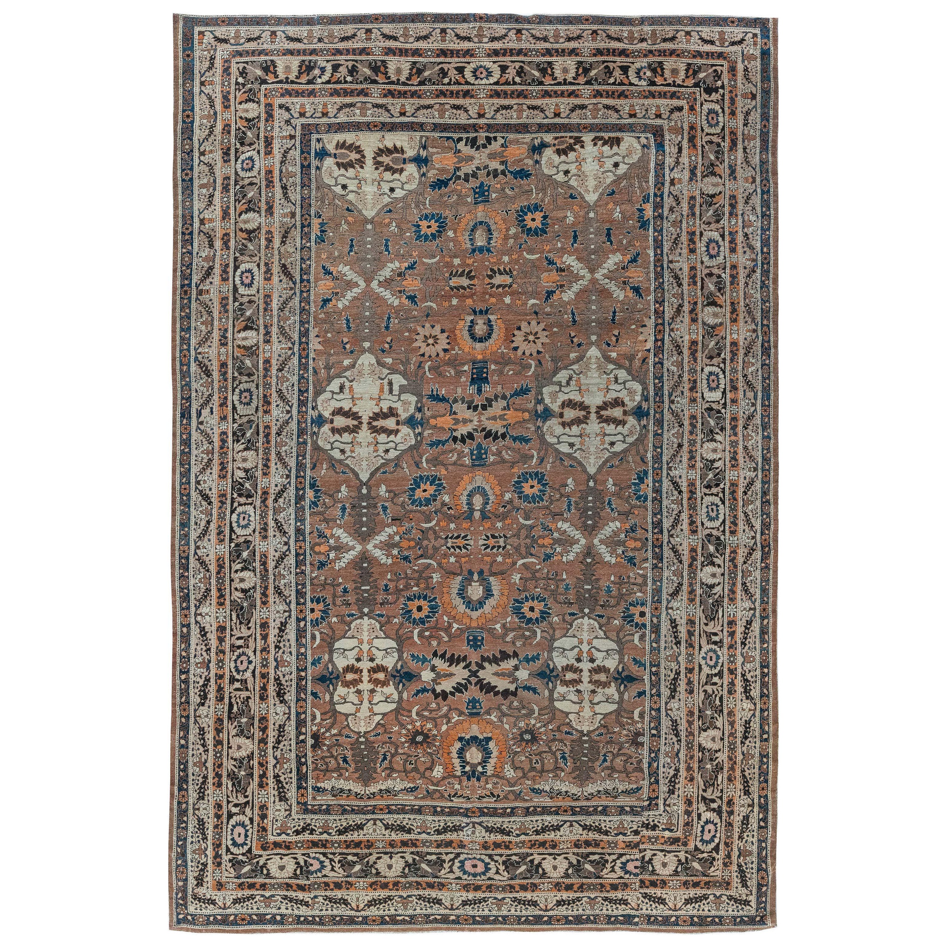 Doris Leslie Blauer antiker persischer Täbris-Teppich, handgefertigt, Größe verstellbar