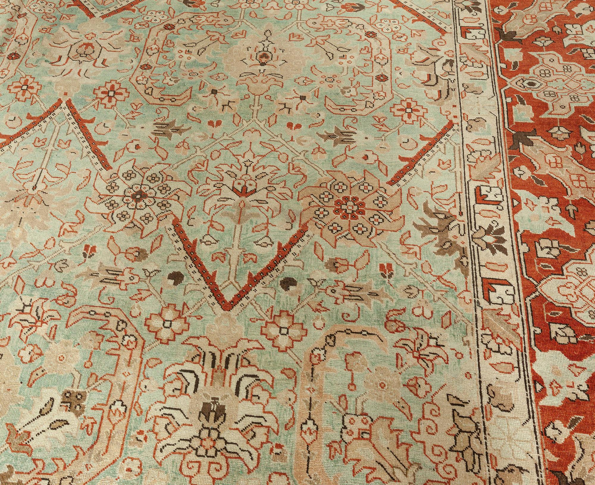 Antike persische Tabriz Blau Hintergrund Floral Handmade Wool Rug
Größe: 9'5