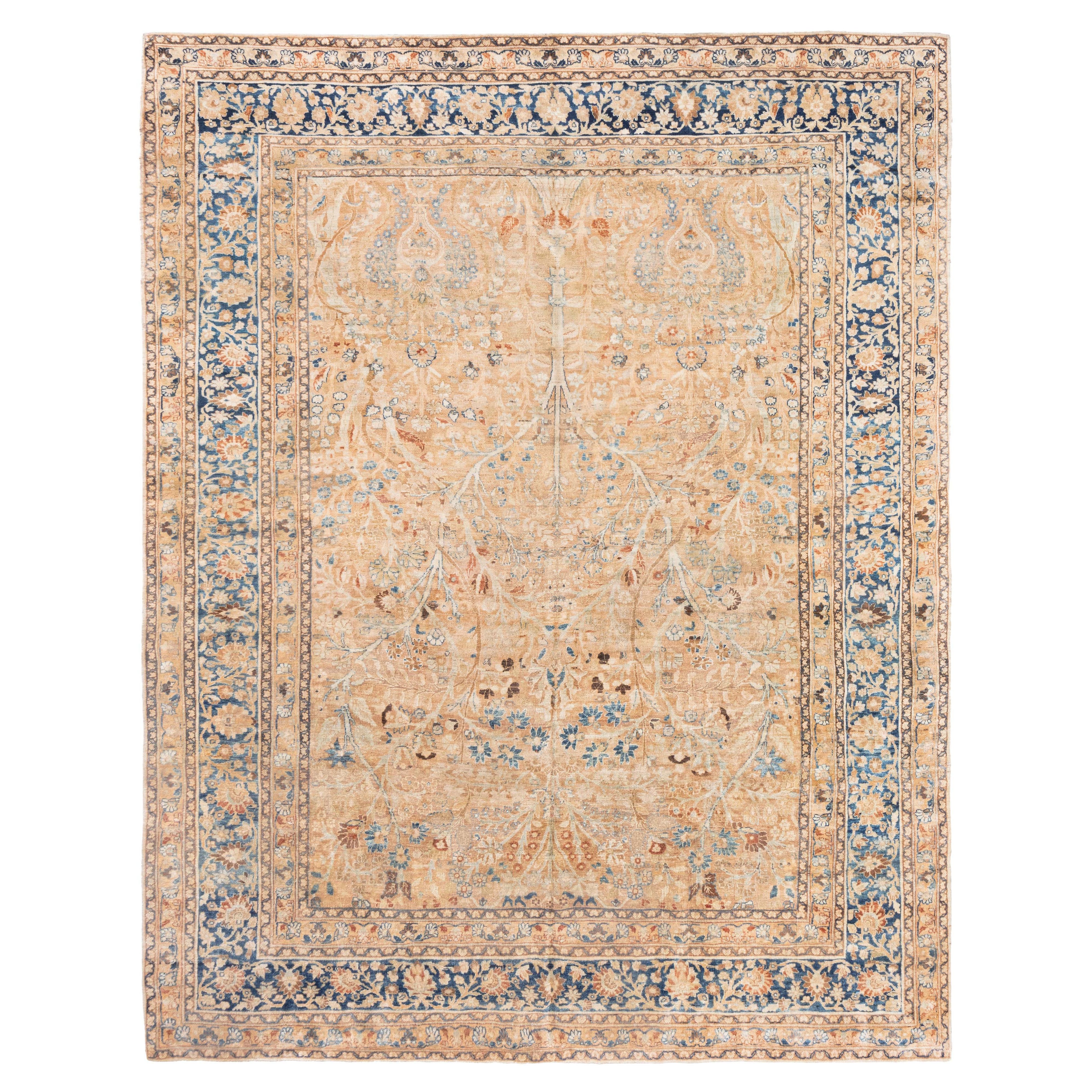 Doris Leslie Blauer antiker persischer Täbris-Teppich in Blau