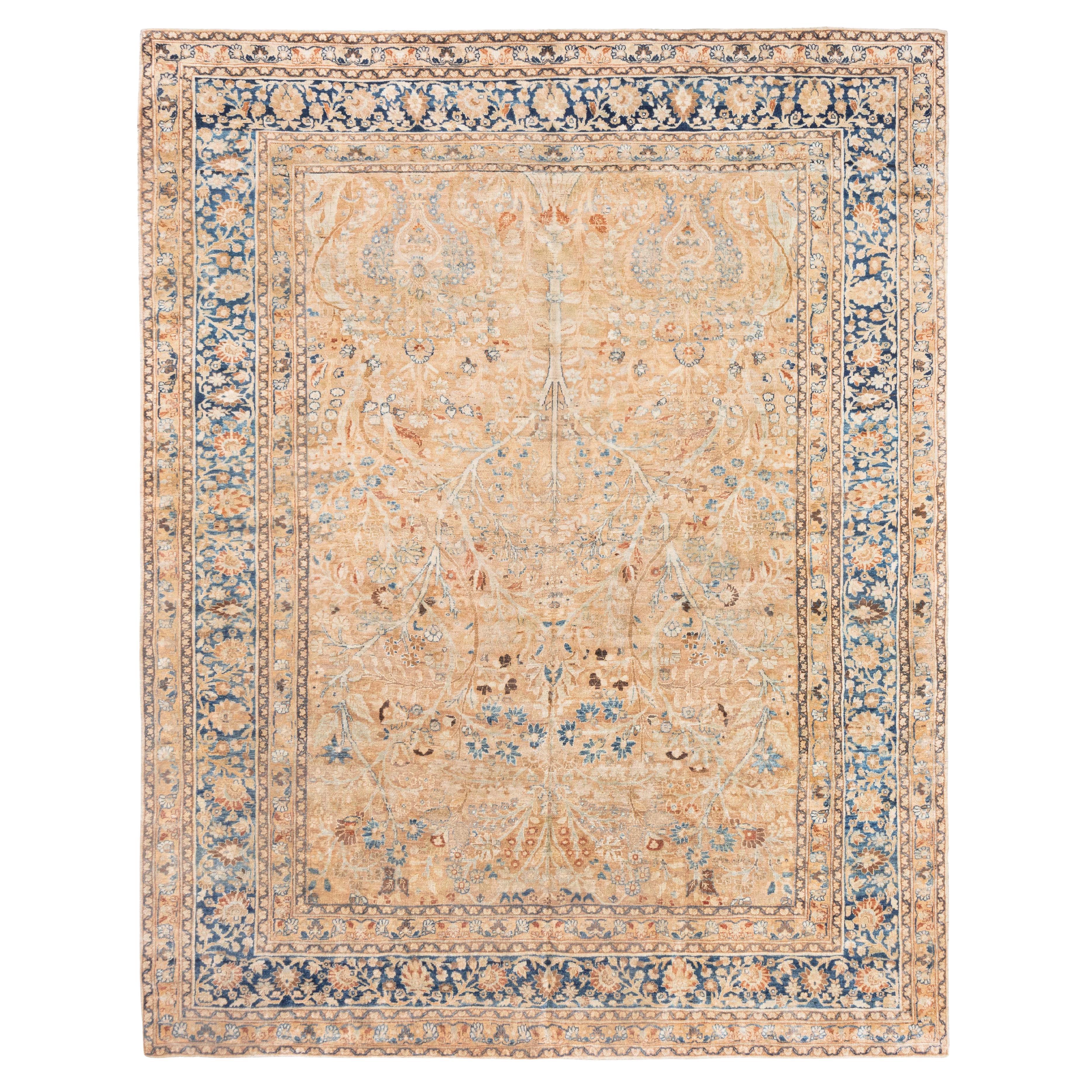 Doris Leslie Blauer antiker persischer Täbris-Teppich in Blau