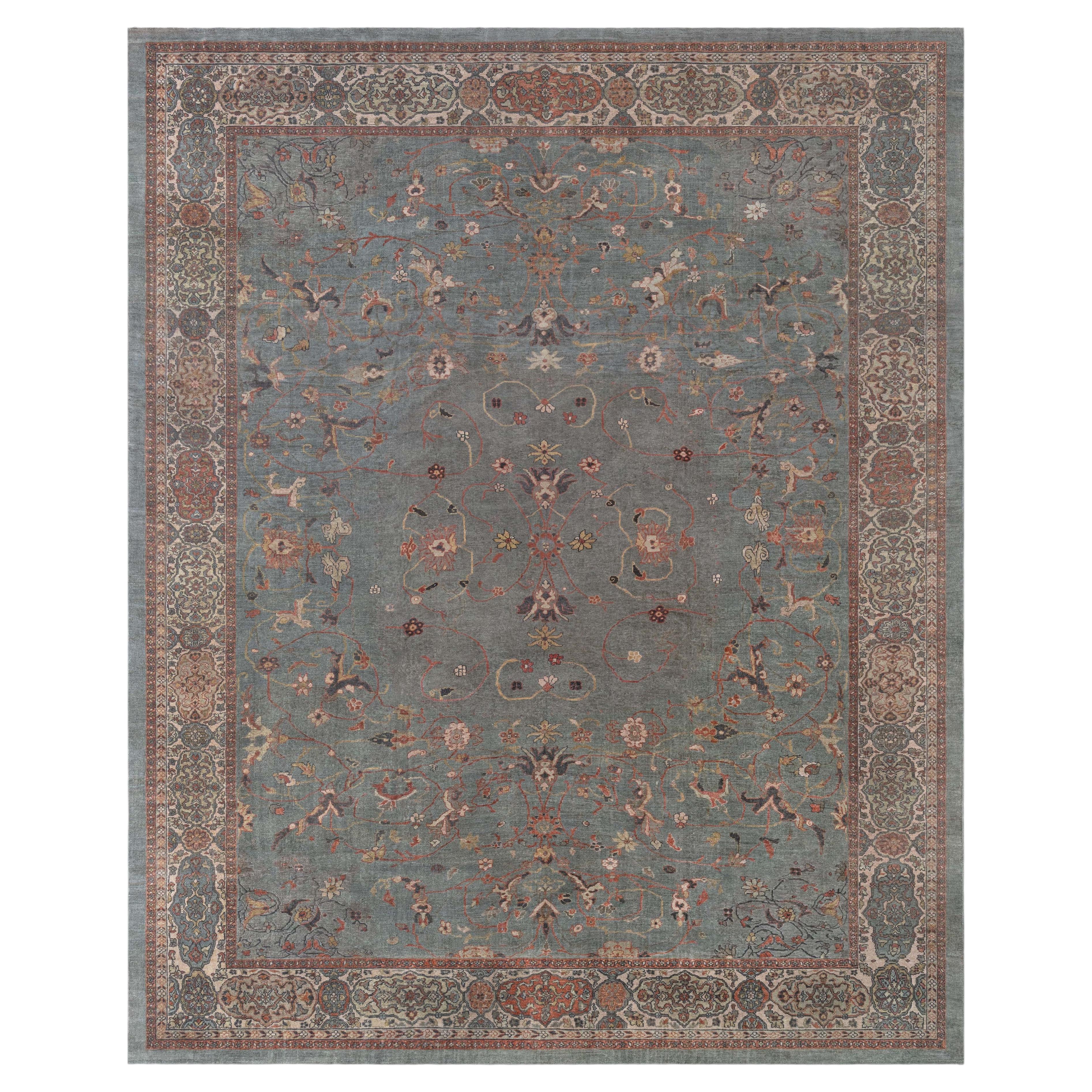 Doris Leslie Blau Antike Sultanabad Allover Floral Creme Beige Teppich - c. 1910