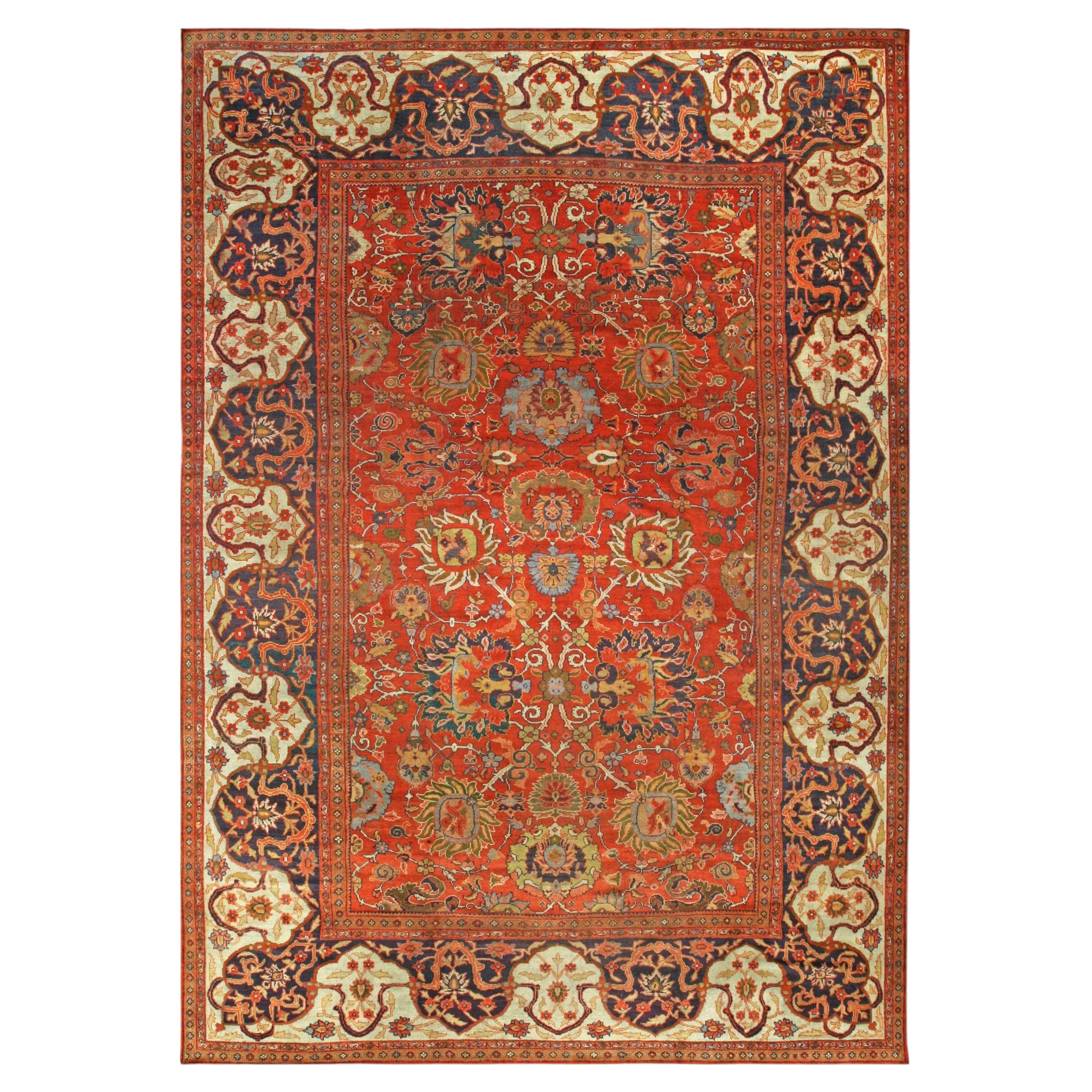 Tapis antique Sultanabad à motifs floraux sur toute la surface, de couleur crème, signé Doris Leslie Blau – vers 1880 en vente