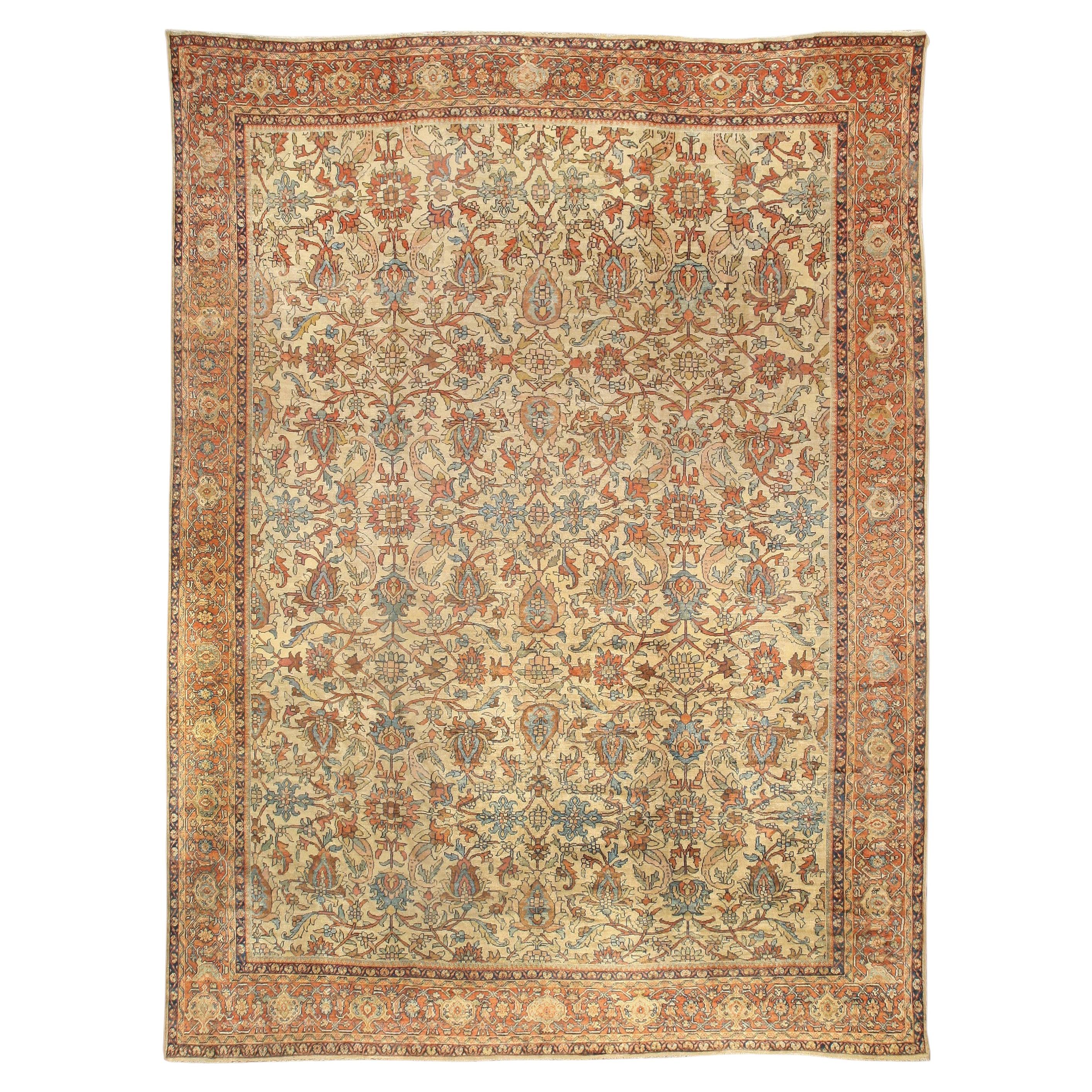 Doris Leslie Blau Antiker Sultanabad Allover Floral Soft Beige Teppich - ca. 1900