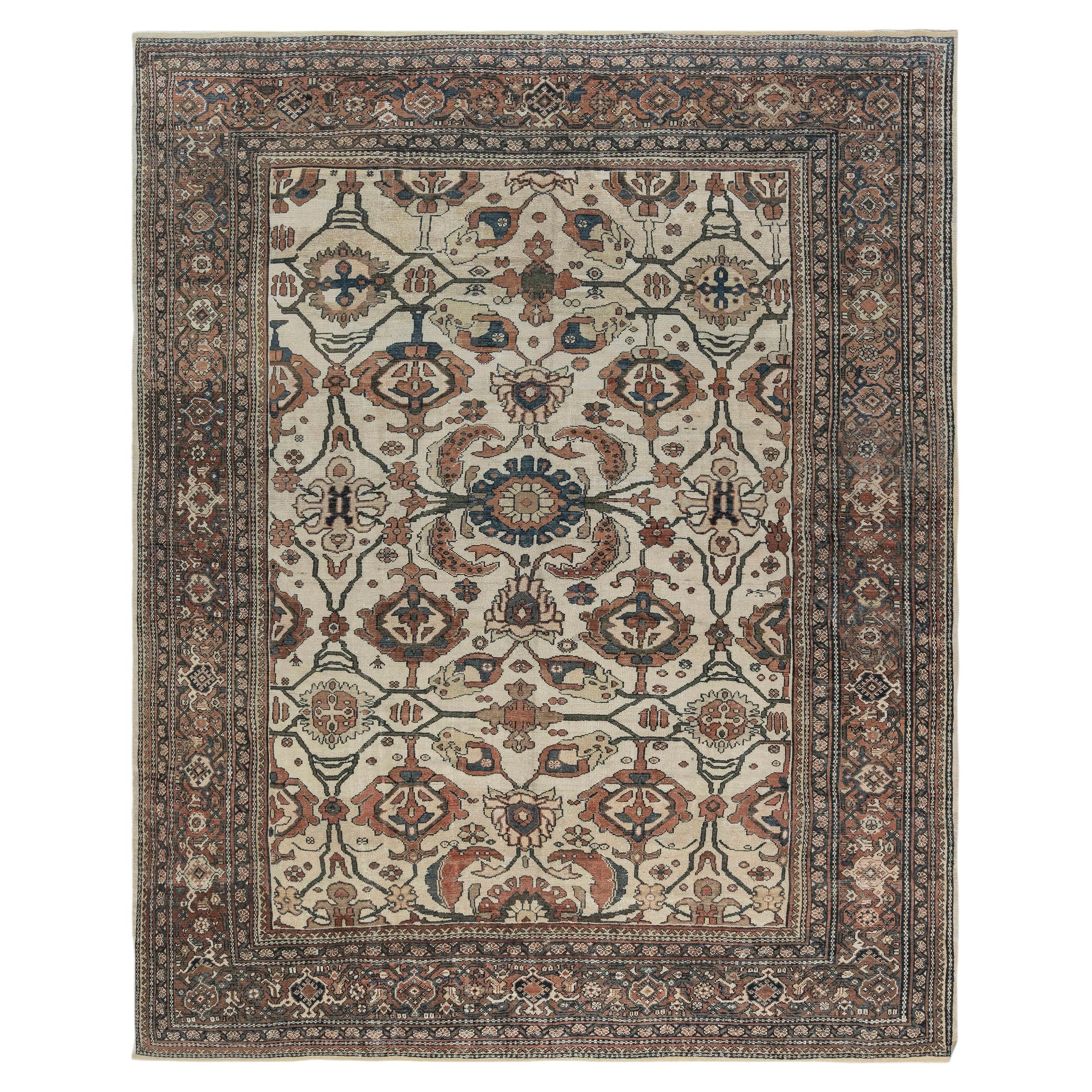 Doris Leslie Blau Antiker Sultanabad Allover Floral Soft Beige Teppich - ca. 1900 im Angebot