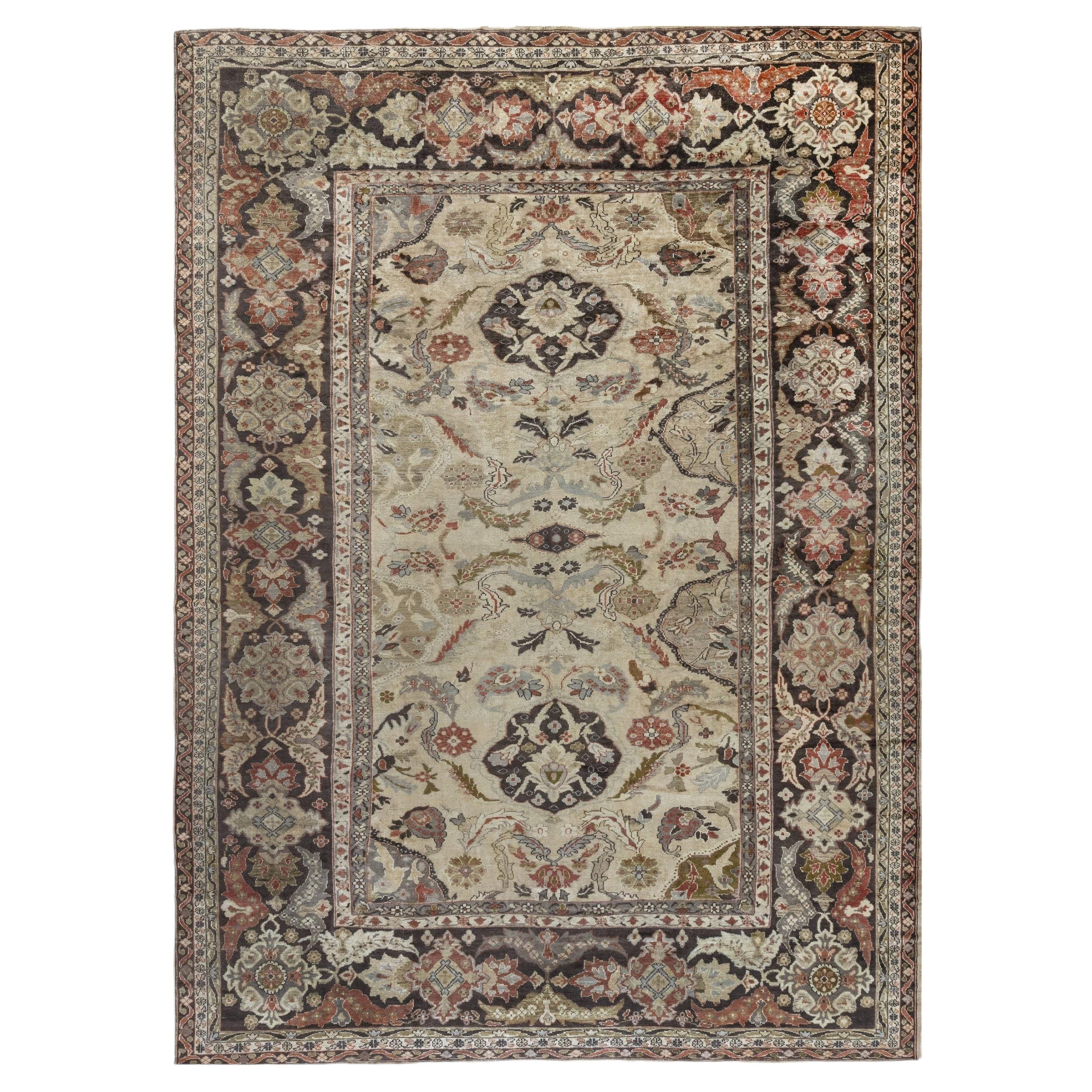 Doris Leslie Blau Antique Sultanabad Allover Geometric Light Beige Rug - c. 1910