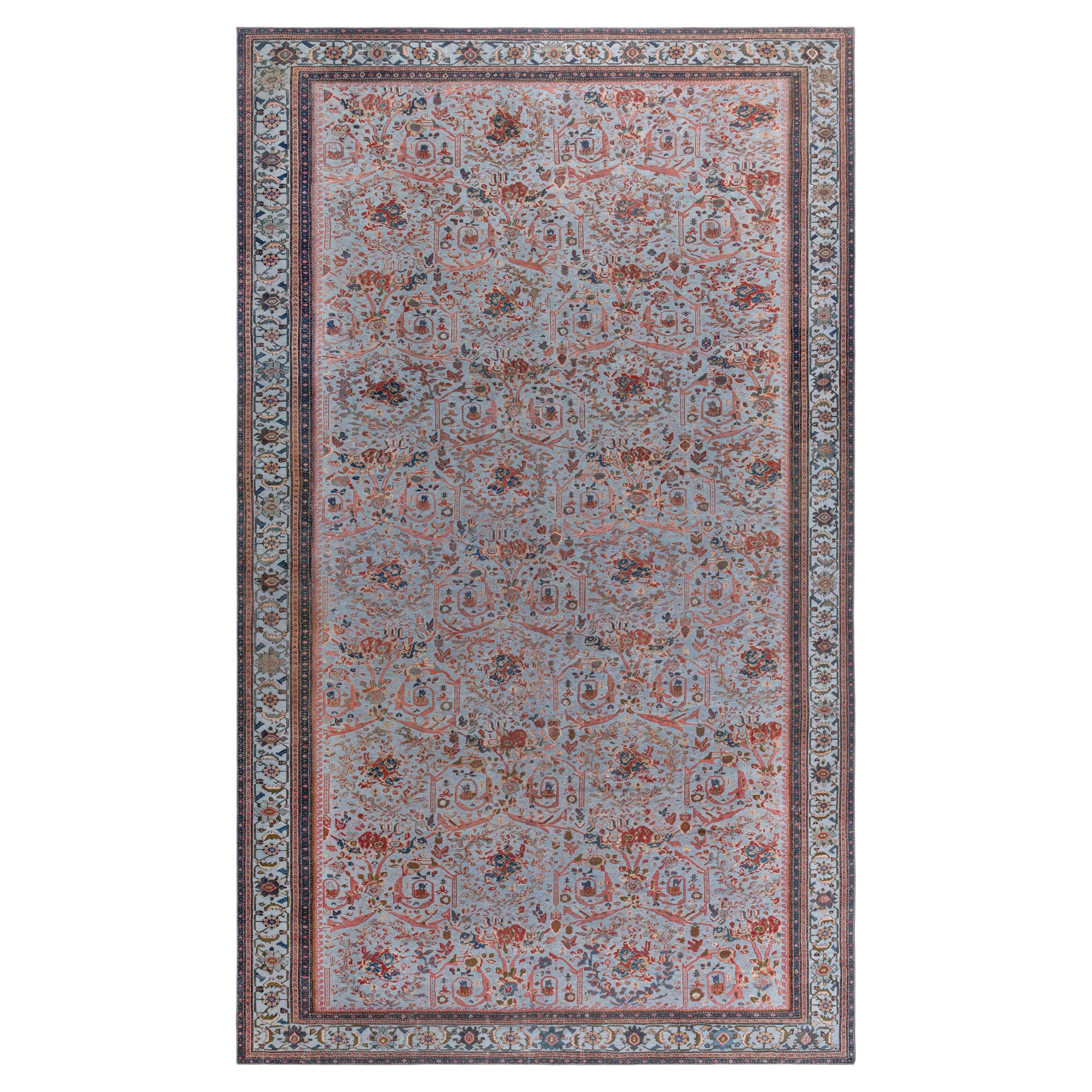Doris Leslie Blau Antique Sultanabad Floral Allover Light Blue Rug - c. 1920