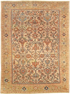 Doris Leslie Blau Antique Sultanabad Floral Allover Warm Tan Carpet - c. 1900