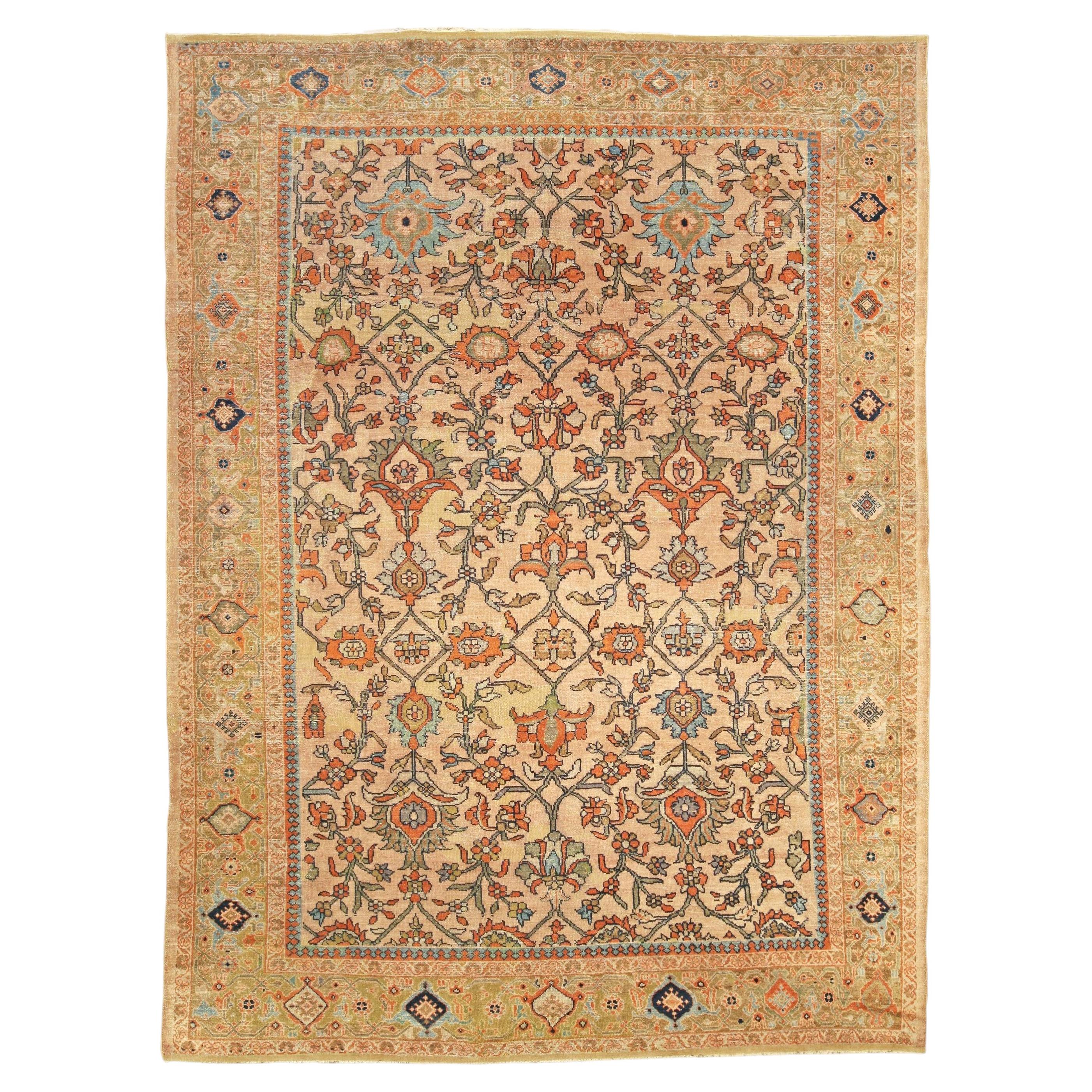 Doris Leslie Blau: Antiker Sultanabad-Teppich mit durchgehendem Blumenmuster in warmem Beige – um 1900 im Angebot