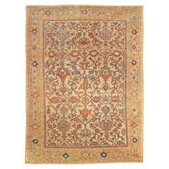 Doris Leslie Blau Antique Sultanabad Floral Allover Warm Tan Carpet - c. 1900