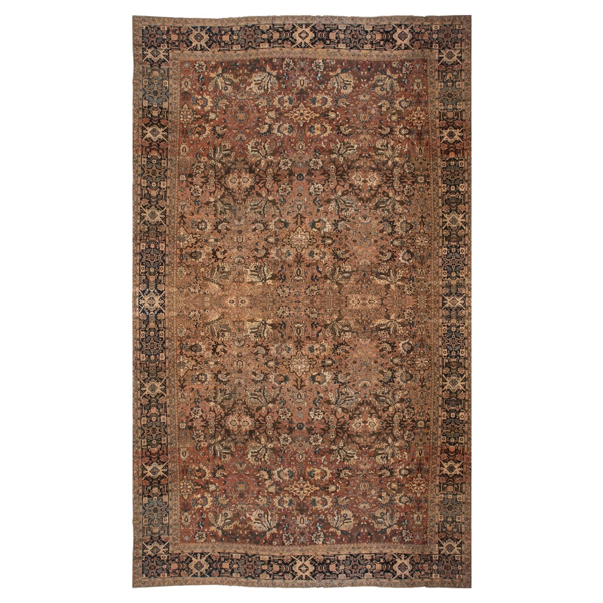 Doris Leslie Blau Antique Sultanabad Floral Allover Warm Tan Rug - c. 1900