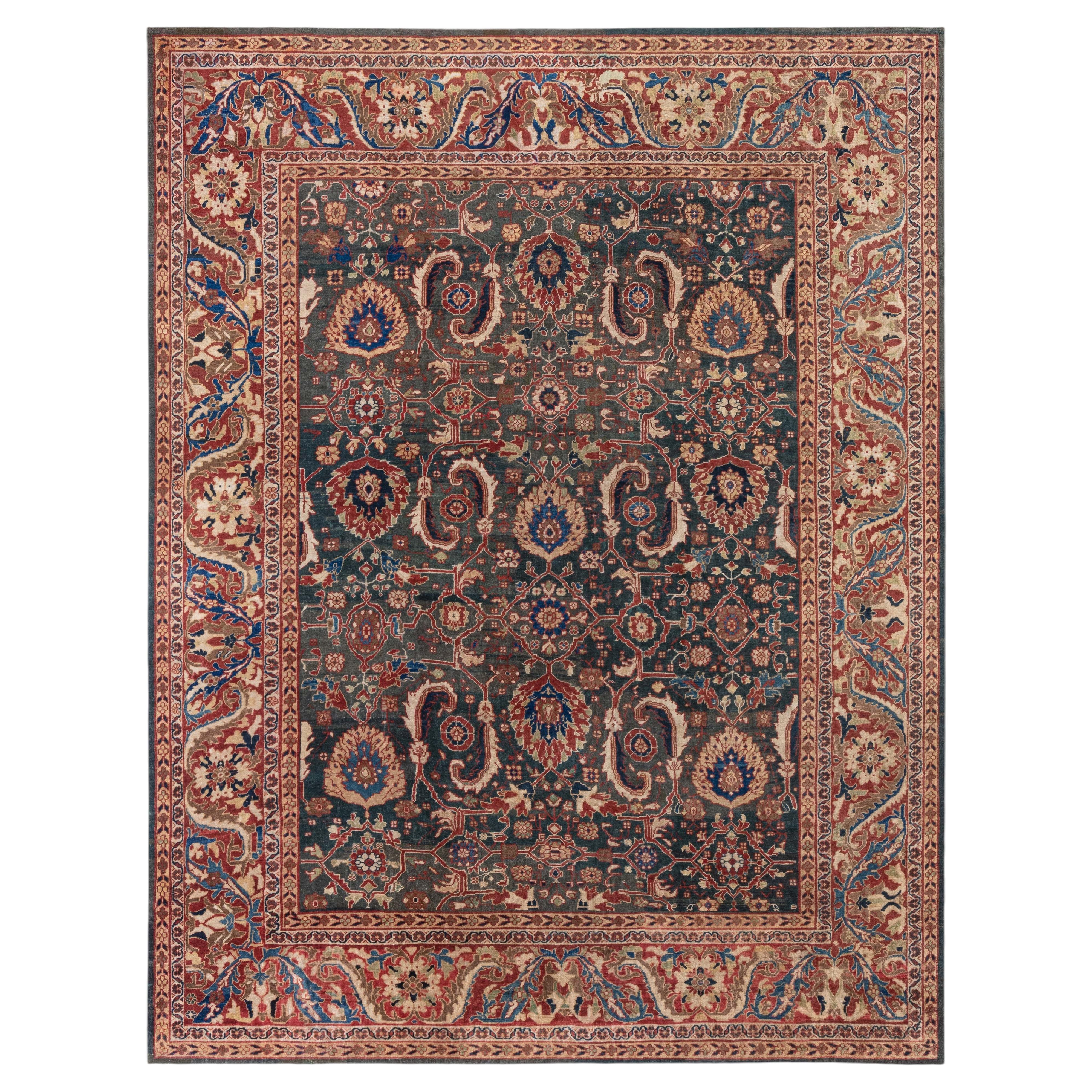 Doris Leslie Blau Antique Sultanabad Floral Allover Warm Tan Rug - c. 1900