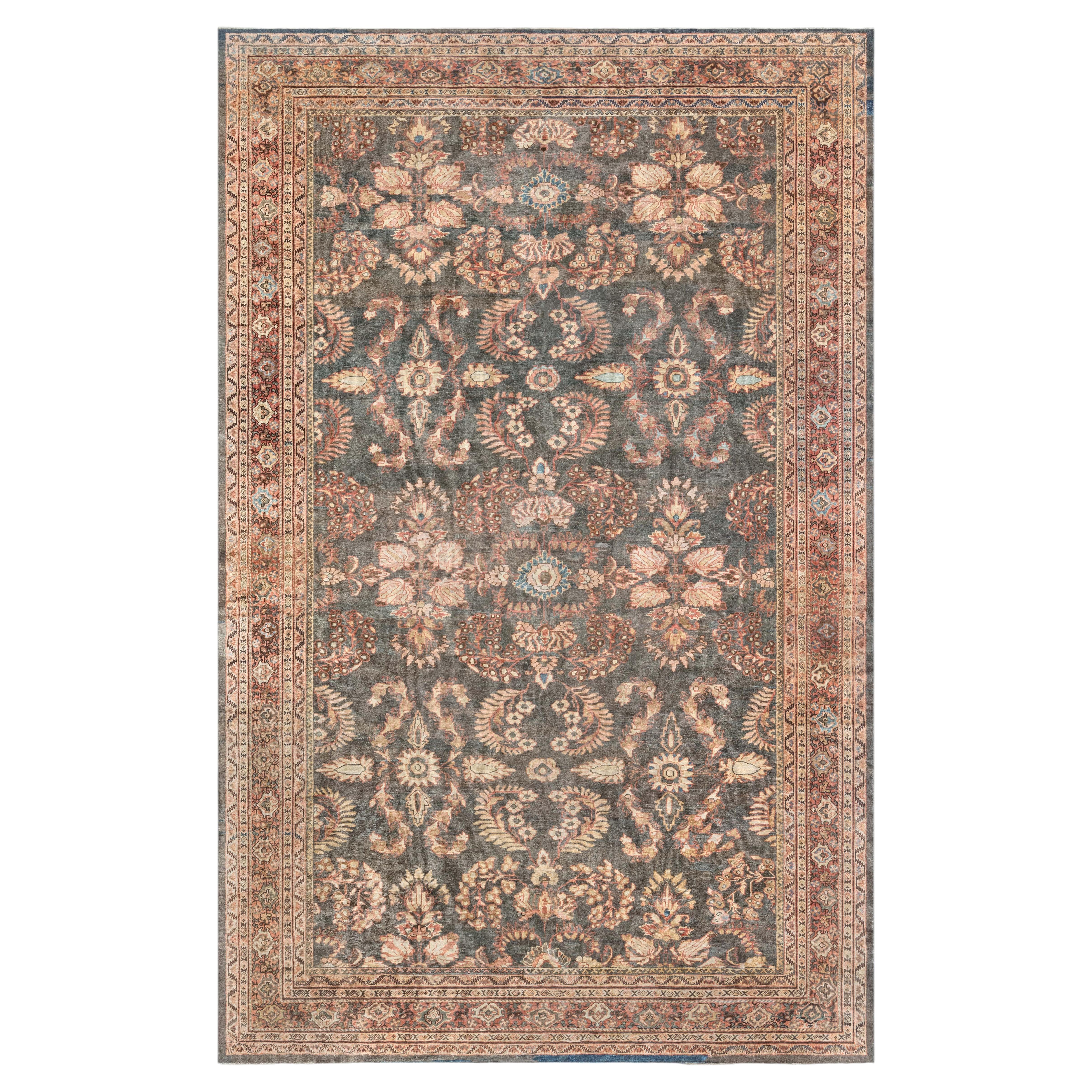 Doris Leslie Blau Antique Sultanabad Floral Classic Taupe Carpet - c. 1900 For Sale