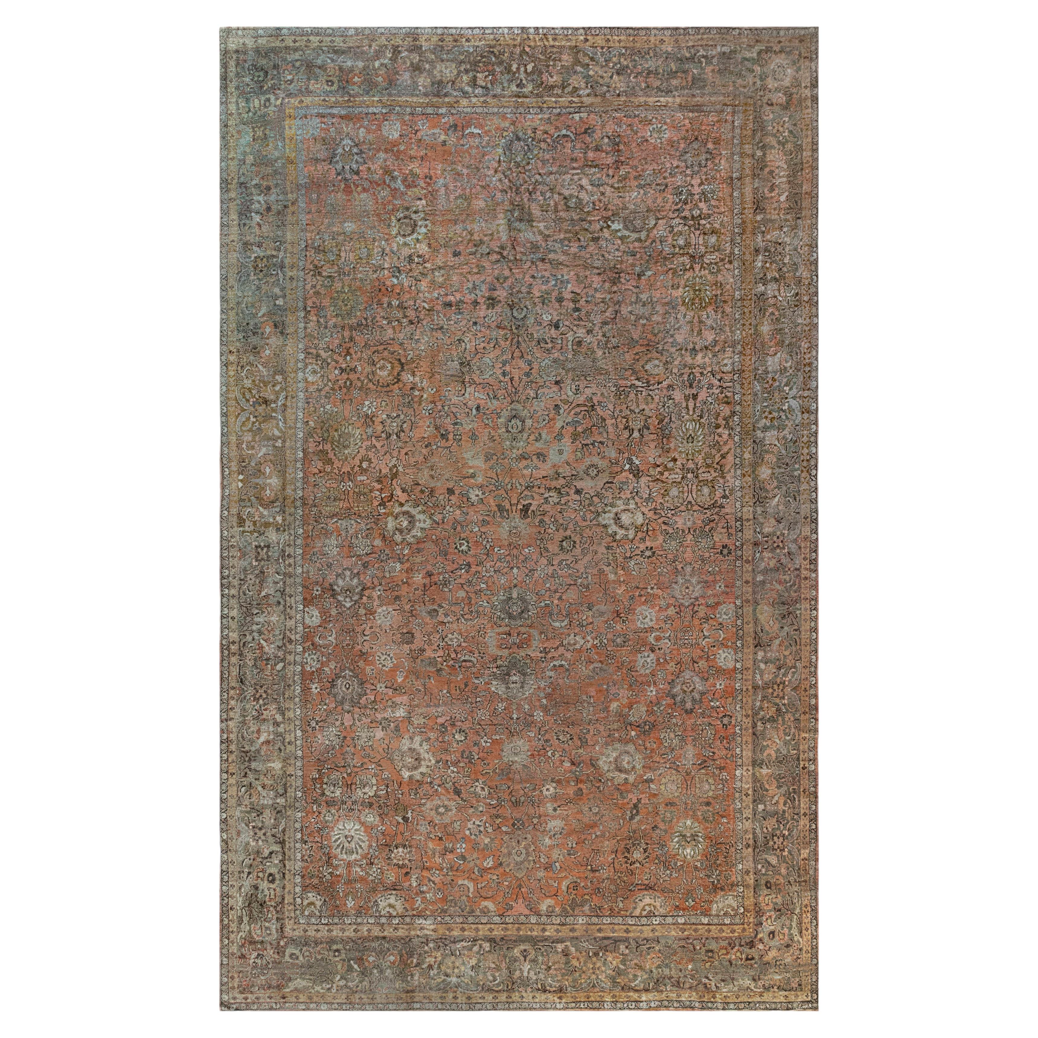 Doris Leslie Blau Antique Sultanabad Floral Rust Rugs - c. 1880 (Taille ajustée) en vente