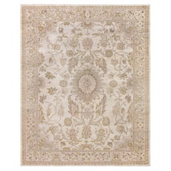 Doris Leslie Blau Antique Sultanabad Medallion Floral Soft Beige Rug - c. 1900