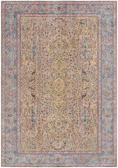 Doris Leslie Blau Antique Tabriz Allover Cream Beige Hand-Knotted Rug - c. 1920
