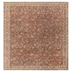Doris Leslie Blau Antique Tabriz Allover Floral Cream Beige Hand-Knotted Rug