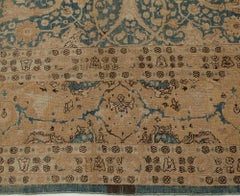 Doris Leslie Blau Antique Tabriz Allover Floral Dusty Blue Rug - c. 1900