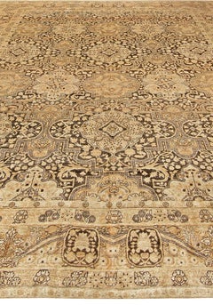 Doris Leslie Blau Antique Tabriz Allover Floral In Warm Tan Carpet - c. 1900