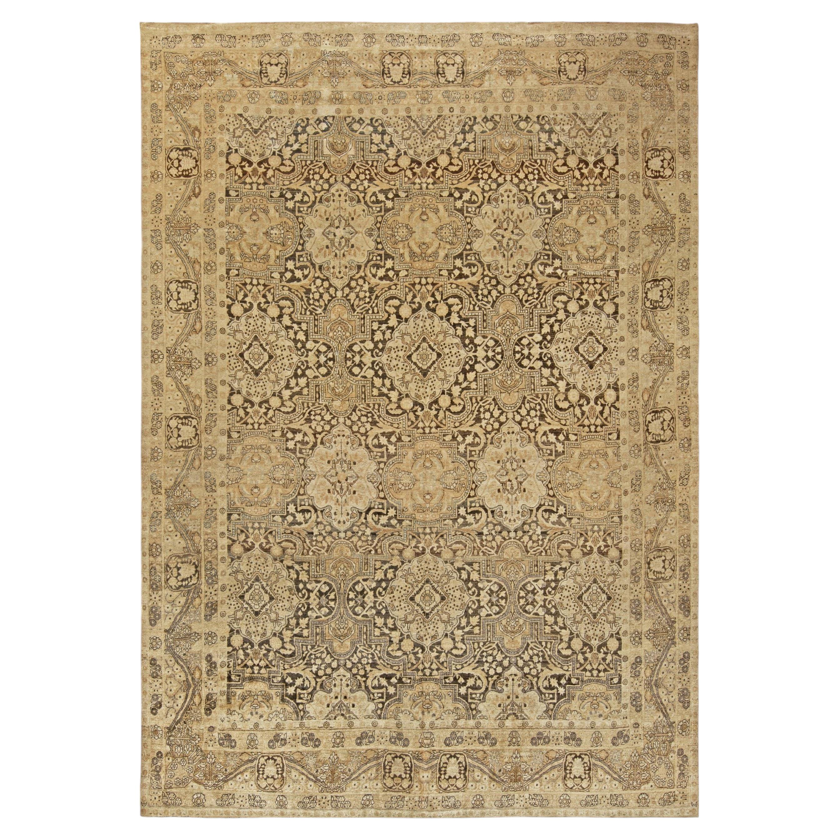 Doris Leslie Blau Antique Tabriz Allover Floral In Warm Tan Carpet - c. 1900
