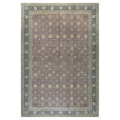 Doris Leslie Blau Antique Tabriz Allover Floral Ivory Hand-Knotted Rug - c. 1900