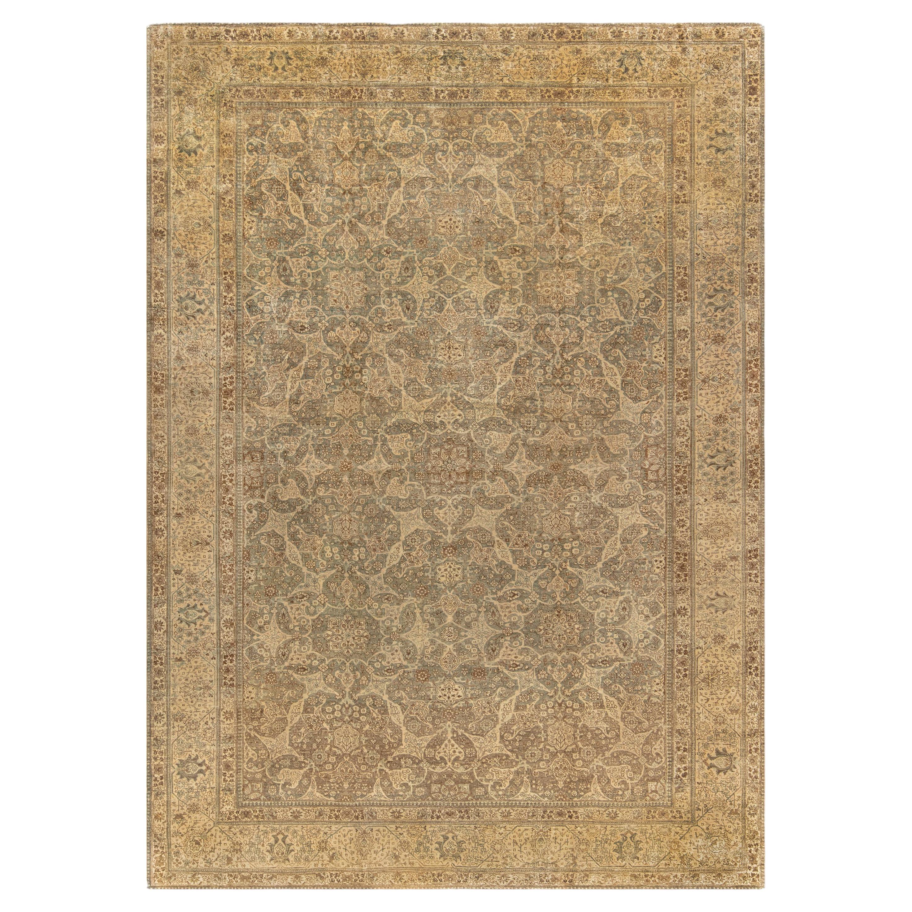 Doris Leslie Blau Antique Tabriz Allover Floral Light Beige Rug - c. 1880