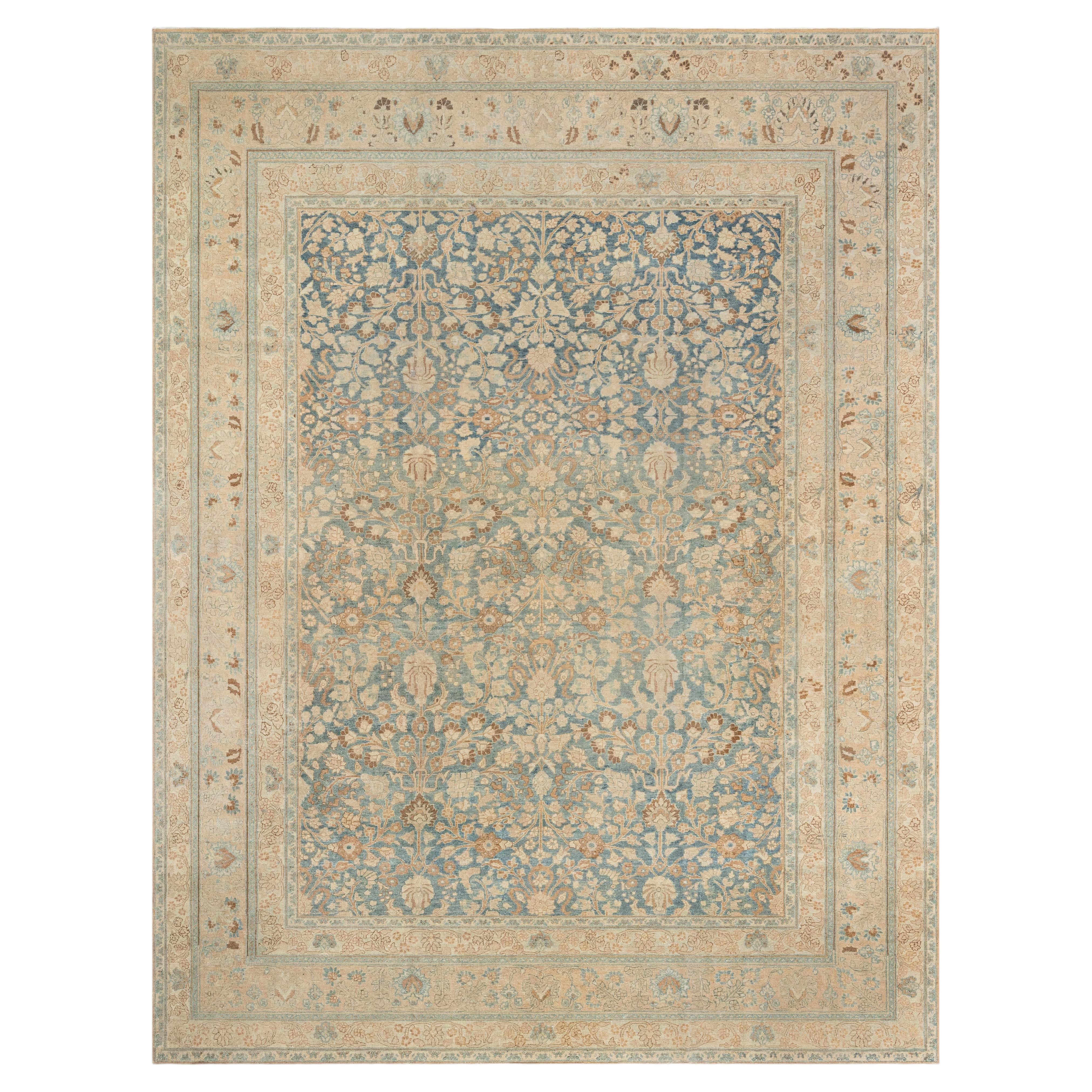 Doris Leslie Blau Antique Tabriz Allover Floral Light Beige Rug - c. 1900