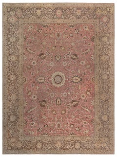 Doris Leslie Blau Antique Tabriz Allover Floral Light Beige Rug - c. 1920