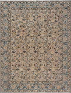 Doris Leslie Blau Antique Tabriz Allover Floral Soft Beige Rug - c. 1880