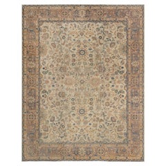 Doris Leslie Blau Antike Tabriz Allover Floral Soft Beige Teppich - c. 1880