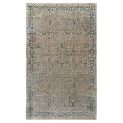 Doris Leslie Blau Antique Tabriz Allover Floral Soft Beige Rug - c. 1880