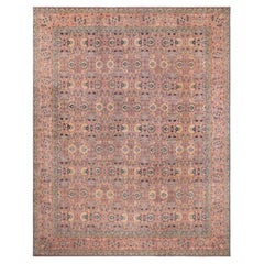 Doris Leslie Blau Antique Tabriz Allover Floral Soft Beige Rug - c. 1880