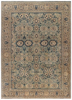 Doris Leslie Blau Antique Tabriz Allover Floral Soft Beige Rug - c. 1900