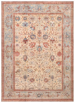 Doris Leslie Blau Antique Tabriz Allover Floral Soft Beige Rug - c. 1900