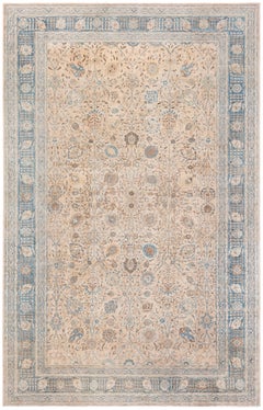 Doris Leslie Blau Antique Tabriz Allover Floral Soft Beige Rug - c. 1920