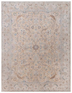 Doris Leslie Blau Antique Tabriz Allover Floral Soft Beige Rug - c. 1930