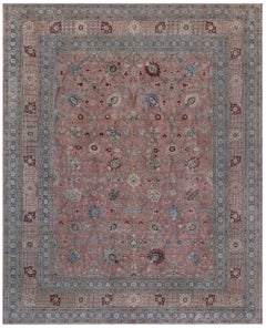Doris Leslie Blau Antique Tabriz Allover Floral Soft Beige Rug - c. 1930