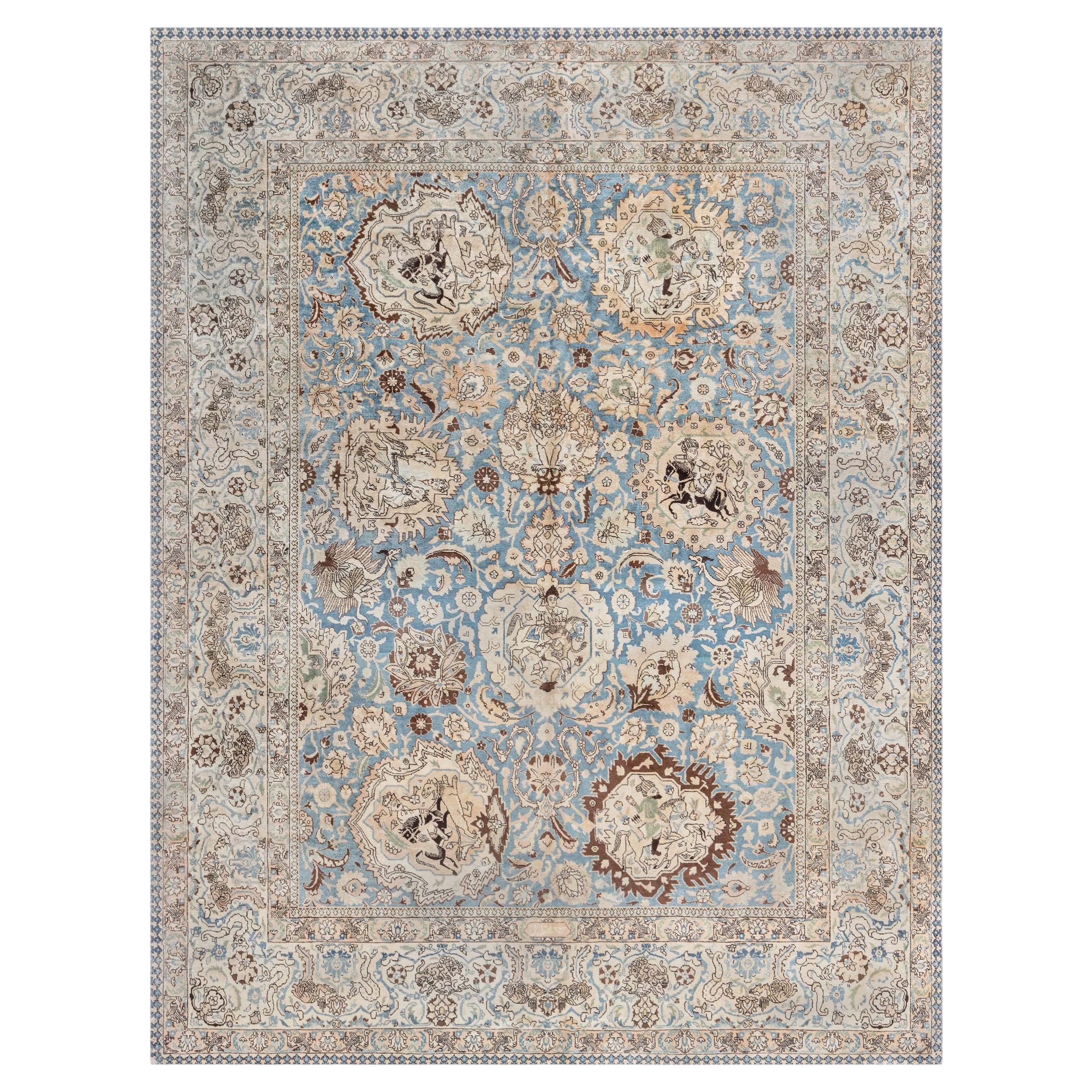 Doris Leslie Blau Antique Tabriz Allover Floral Warm Tan Carpet - c. 1900 For Sale