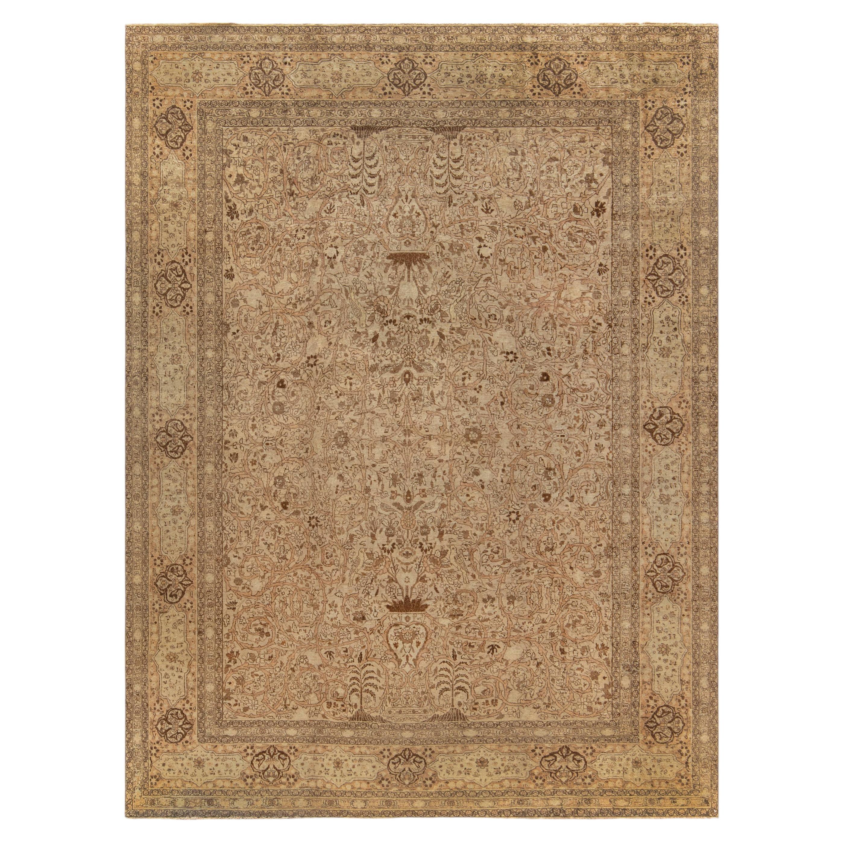 Doris Leslie Blau Antique Tabriz Allover Floral Warm Tan Rug - c. 1900