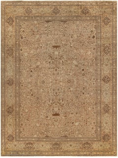 Doris Leslie Blau Antique Tabriz Allover Floral Warm Tan Rug - c. 1900