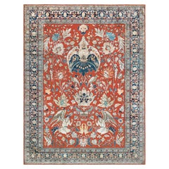 Alfombra antigua de seda de Tabriz con motivos por toda la superficie, de color marfil, de Doris Leslie Blau - h. 1880