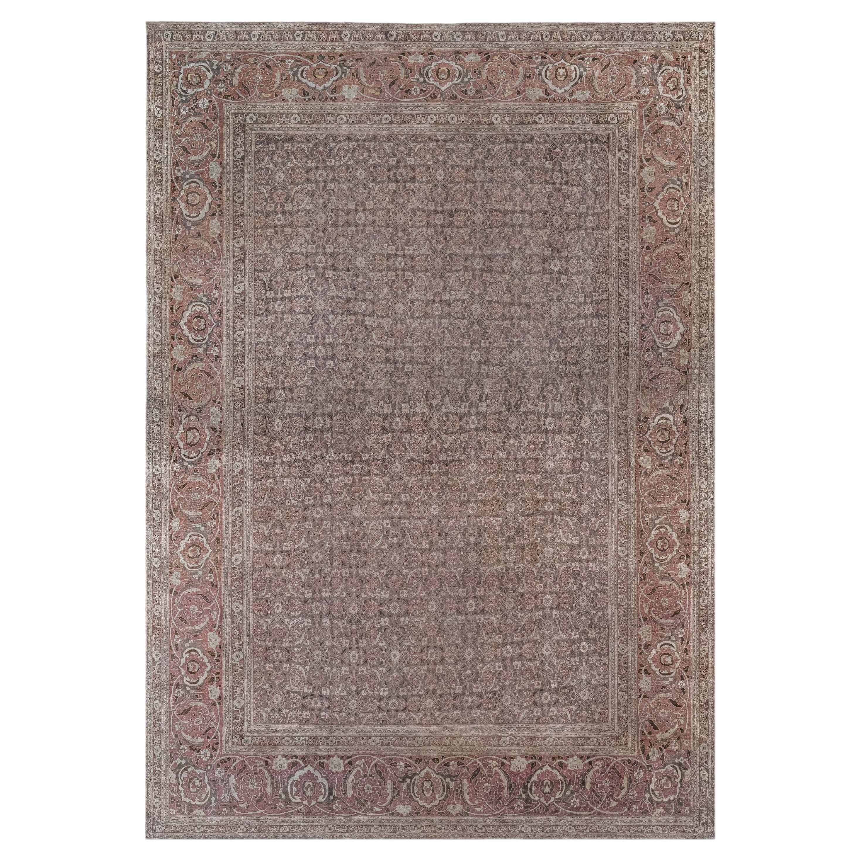 Doris Leslie Blau Antique Tabriz Allover Oversized Soft Beige Rug - c. 1900