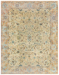 Doris Leslie Blau Antique Tabriz Allover Soft Beige Hand-Knotted Rug - c. 1900