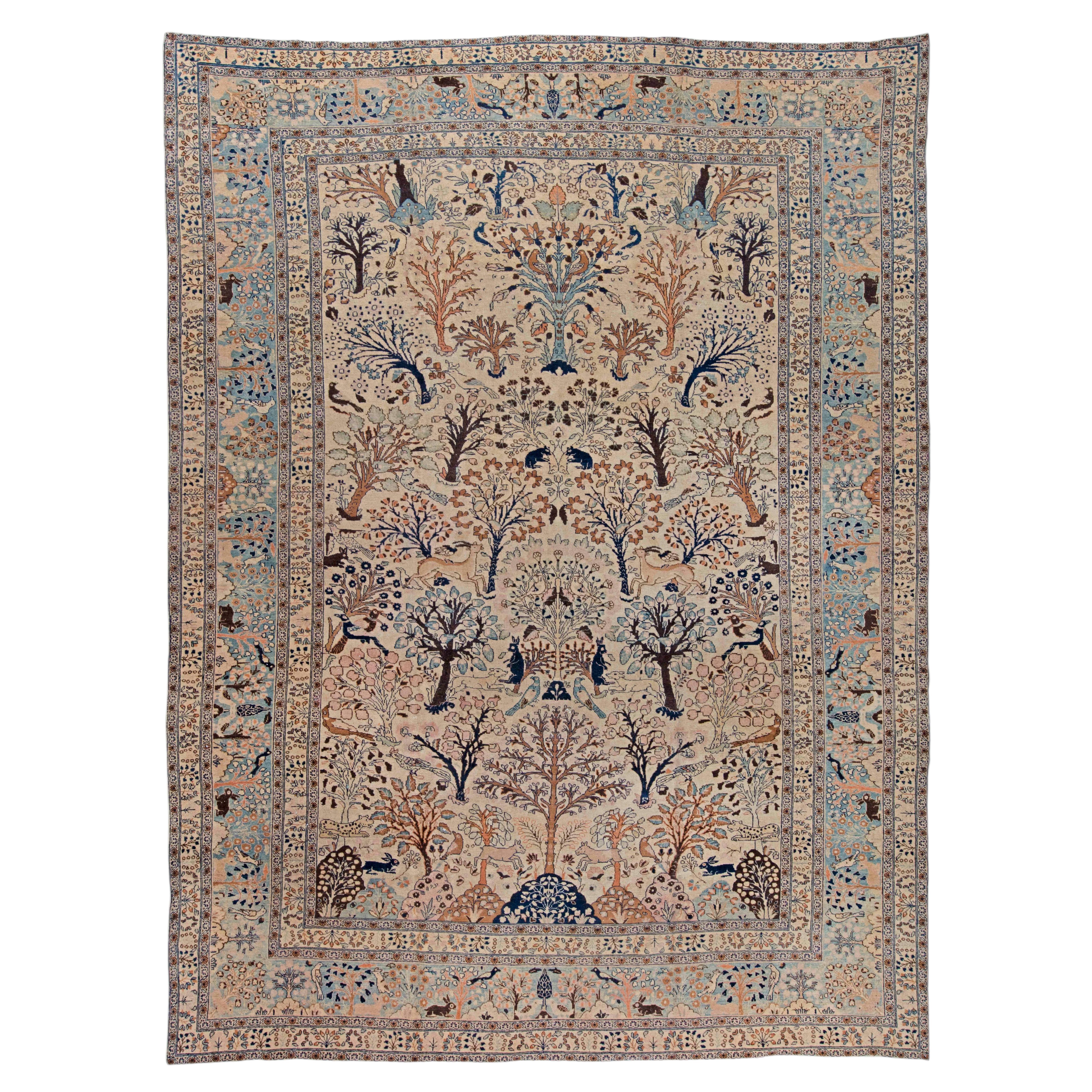 Doris Leslie Blau Antique Tabriz Allover Soft Beige Hand-Knotted Rug - c. 1900 For Sale