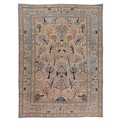 Alfombra antigua Tabriz de Doris Leslie Blau, anudada a mano, con diseño integral en beige suave - h. 1900
