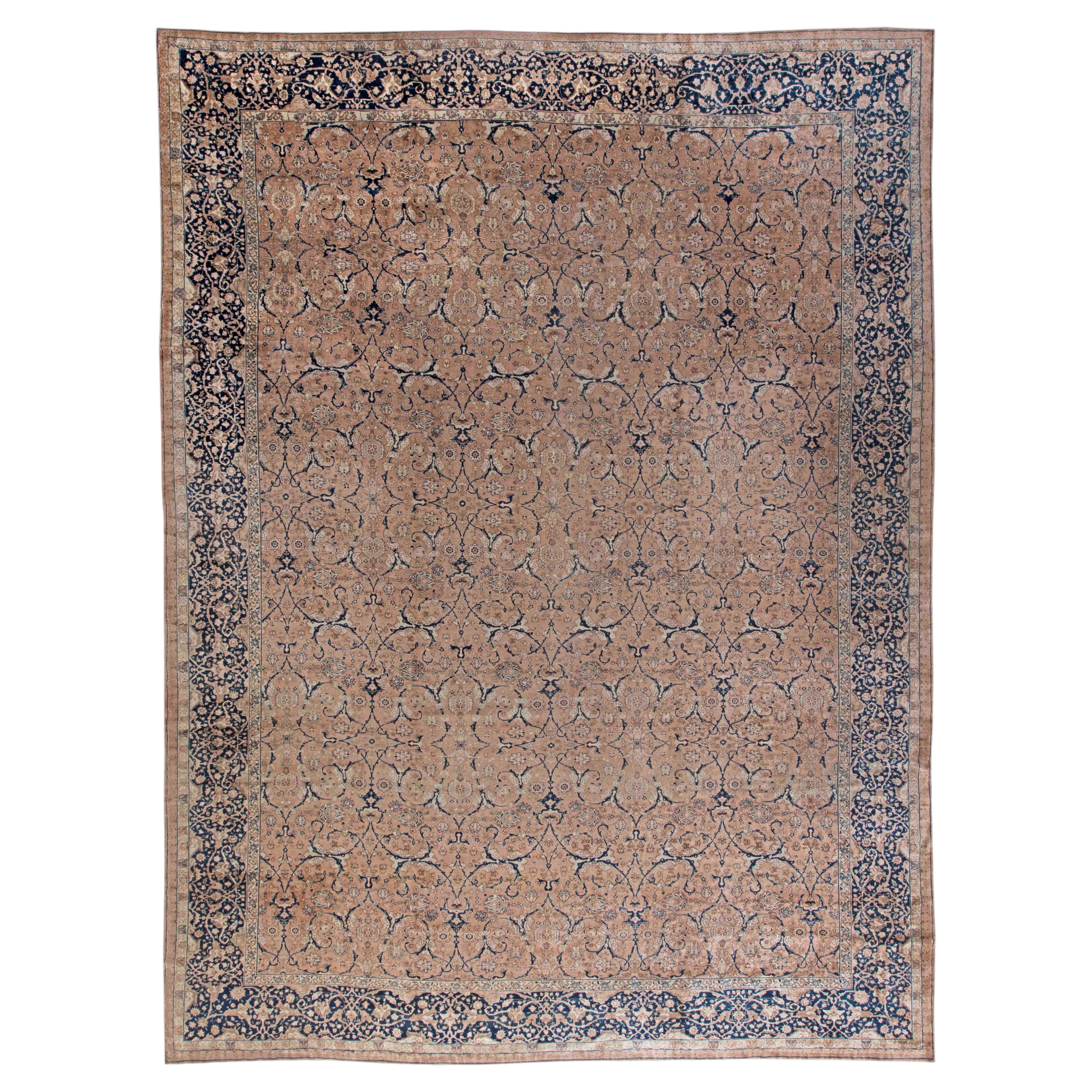 Doris Leslie Blau Antique Tabriz Allover Warm Tan Hand-Knotted Rug - c. 1900