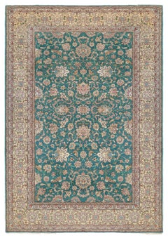 Doris Leslie Blau Antique Tabriz Floral Allover Cream Beige Rug - c. 1930